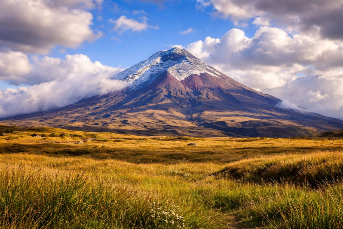 Cotopaxi Volcano with snow-capped summit during guided El Altar Ecuador Tours experience